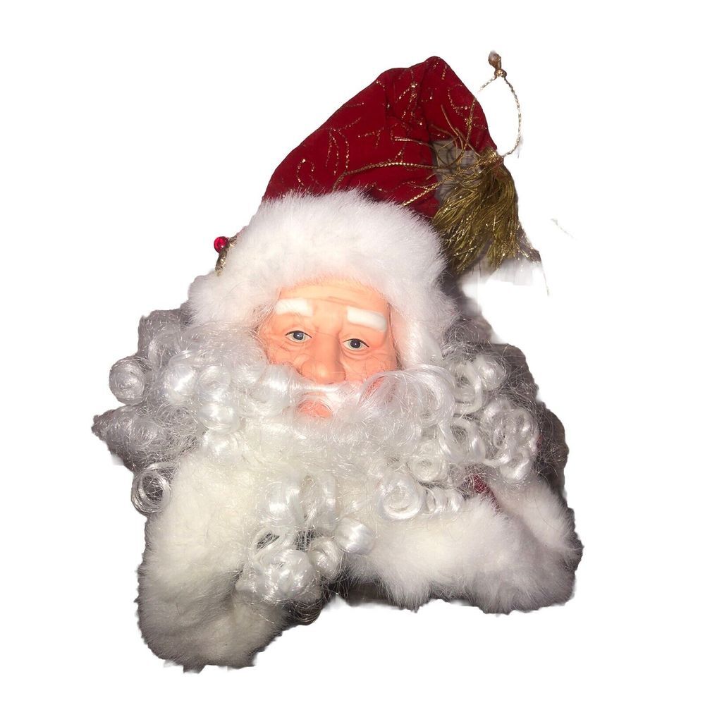Santa Head Christmas Ornaments EUC Handcrafted Set Of 2 Dillard's 1999 Vintage